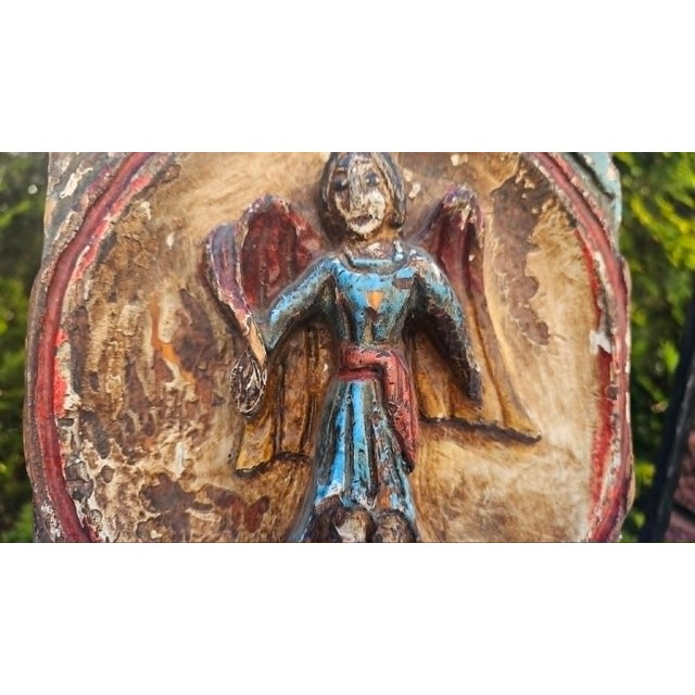 Art Deco Wooden Picture in Carved Bas-Relief with Guardian Angel, 1940s For Sale - Image 4 of 10