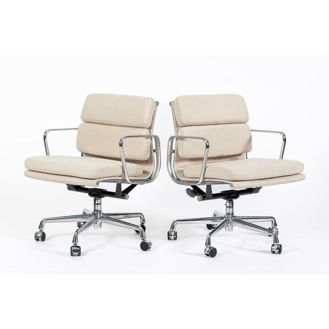 Herman Miller Eames for Herman Miller Office Chairs in Schumacher Vegan Suede, Cream Tan For Sale - Image 4 of 12