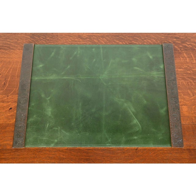 Early 20th Century Early 20th Century Tiffany Studios New York Zodiac Bronze Blotter Ends With Green Leather Desk Pad For Sale - Image 5 of 12