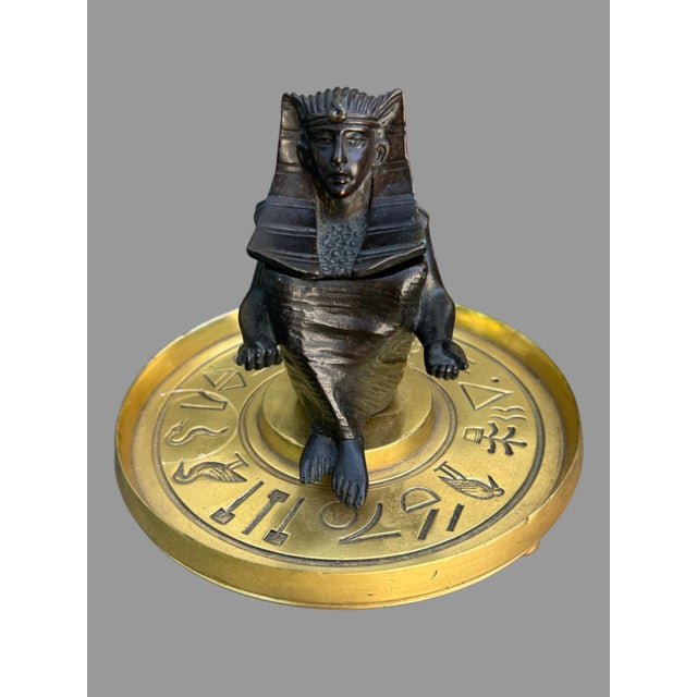 Antique Egyptian Revival Figural Bronze Pharaoh Inkwell For Sale - Image 6 of 10