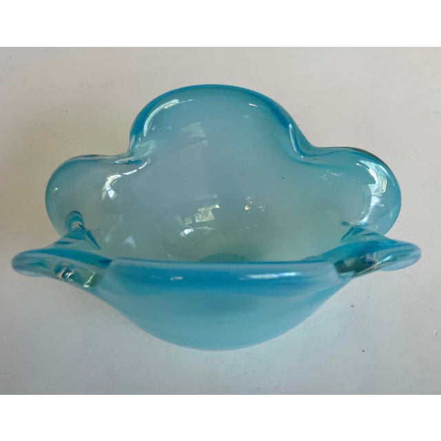 Murano Vintage Hand-Blown Aqua Opaline Art Glass Sculptural Bowl For Sale - Image 4 of 8