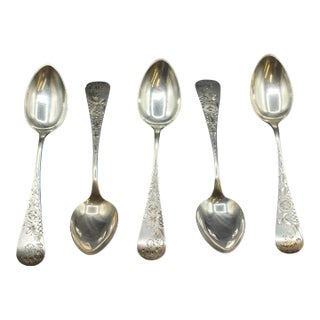 1882 American Aesthetic Movement Set of 5 Sterling Silver Teaspoons by Whiting - Set of 5 For Sale