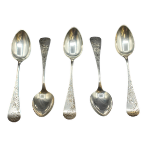 1882 American Aesthetic Movement Set of 5 Sterling Silver Teaspoons by Whiting - Set of 5