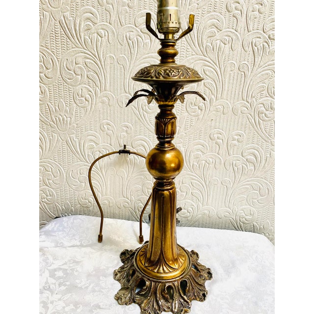 Metal Vintage Mid Century Hollywood Regency Bronzed Palm Tree Lamp For Sale - Image 7 of 13