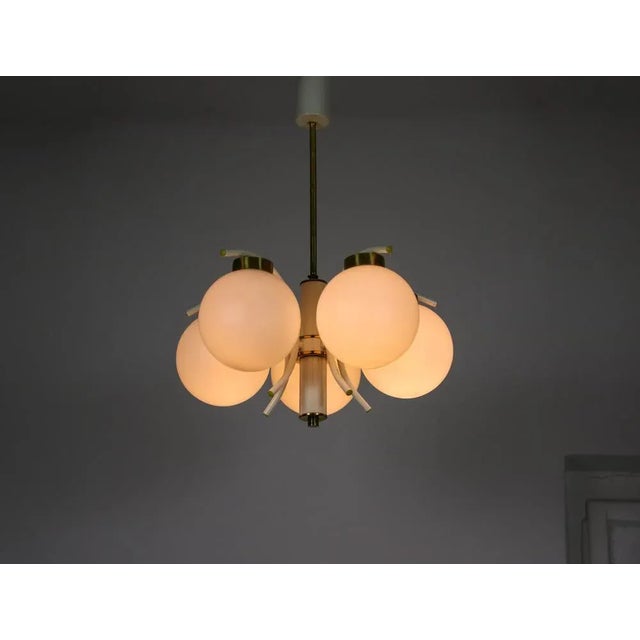 1970s Mid-Century 5 Arms Brass Chandelier by Emi For Sale - Image 5 of 13