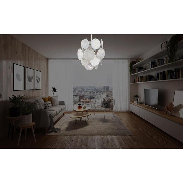 Vintage Italian Murano Chandelier with 24 White Disks, 1980s For Sale - Image 9 of 18