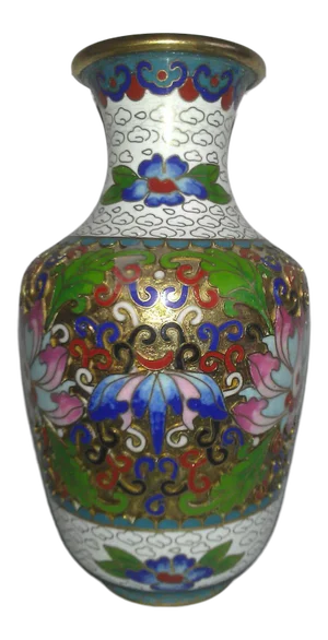 Early 20th Century Chinese Open Work & Cloud Diaper White Cloisonne Vase