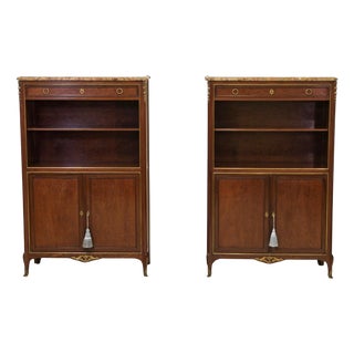 Antique Louis XVI Style Plum Pudding and Gilt Bronze Bookcases by Lescalier De Cristal Paris, 1890, Set of 2 For Sale