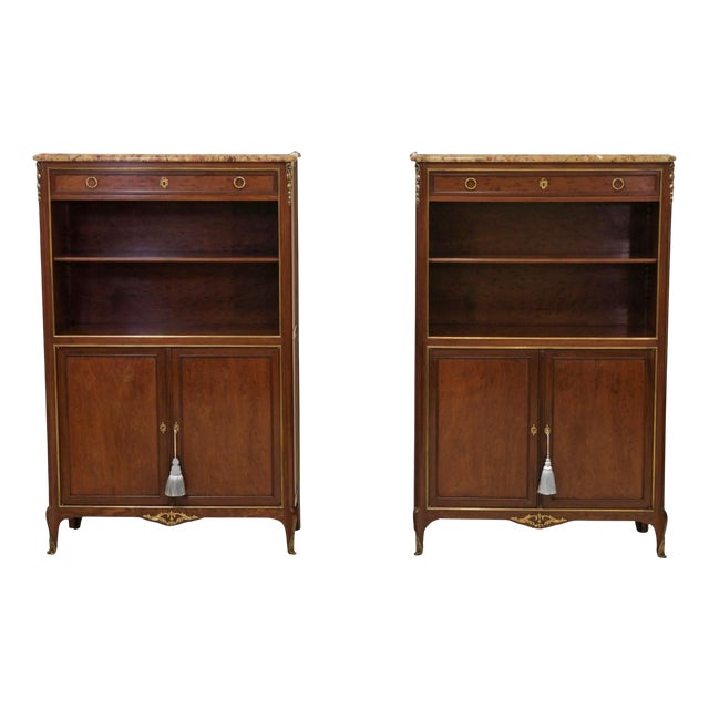 Antique Louis XVI Style Plum Pudding and Gilt Bronze Bookcases by Lescalier De Cristal Paris, 1890, Set of 2 For Sale