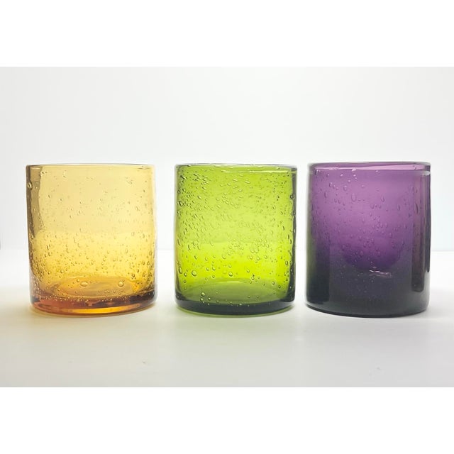 6 Colorful Blown Old Fashioned Tumbler Drinking Glasses For Sale - Image 4 of 6