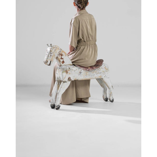 Rustic 1900s, French Wooden Horse with Saddle For Sale - Image 3 of 7