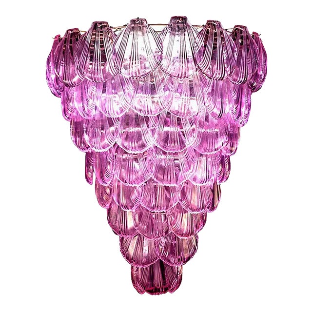 Large Pink Shell Murano Glass Chandelier, 1980s For Sale