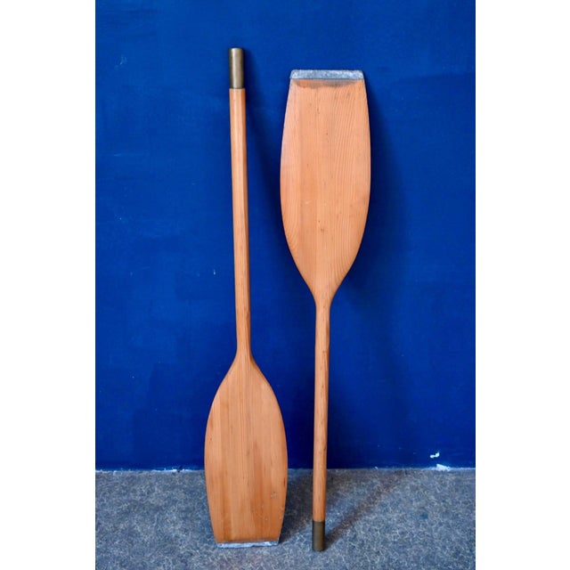 Vintage Wooden and Brass Oars, 1980s, Set of 2 For Sale - Image 4 of 7