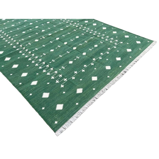 Handmade Cotton Vegetable Dyed Forest Green and White Shooting Star Rug - 9'x12' For Sale - Image 6 of 11
