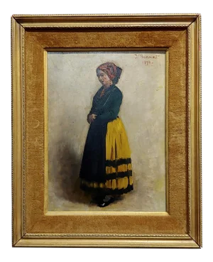 Leon Bonnet 19th Century Portrait of an Italian Woman Oil Painting C. 1871