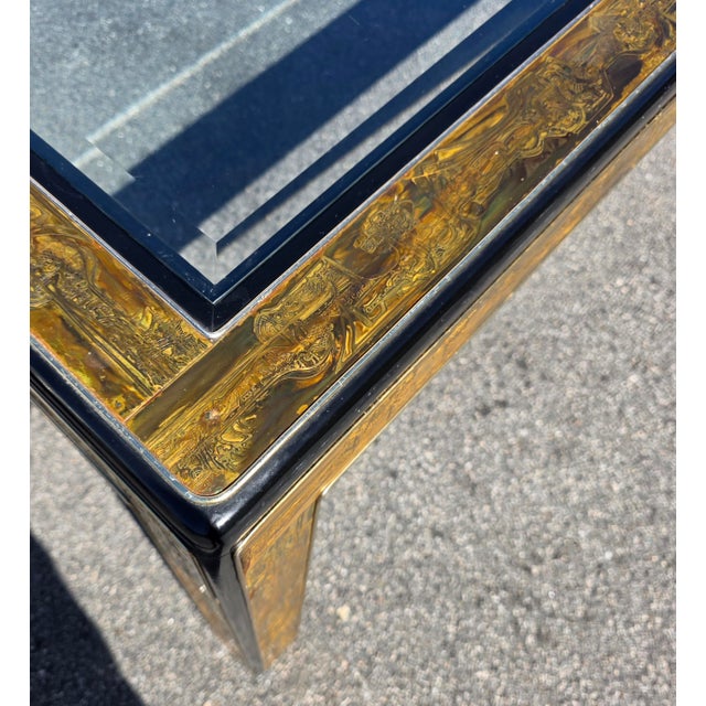 Vintage Bernhard Rohne for Mastercraft Acid-Etched Brass, Black Lacquer & Beveled Glass Dining Table, Circa 1970s For Sale - Image 10 of 12