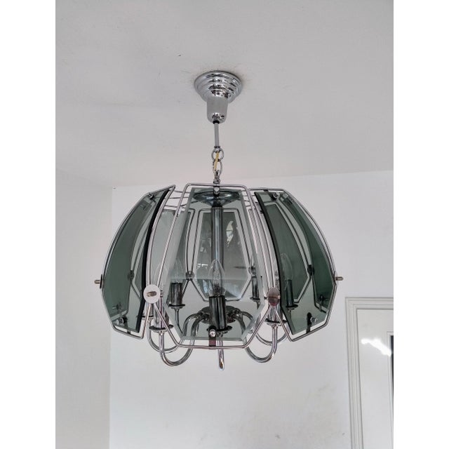 Mid-Century Modern Chrome and Smoked Glass Chandelier, Emi Poljcane/ 1970s For Sale - Image 11 of 11