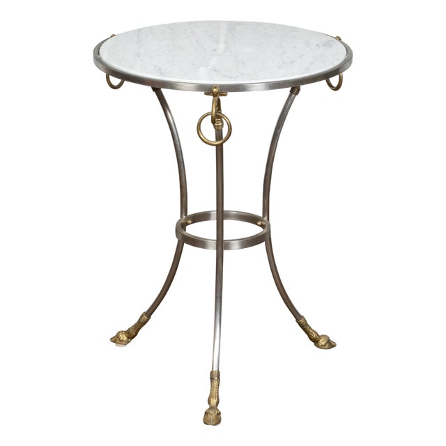Midcentury Italian Maison Jansen Style Steel and Brass Table with Marble Top For Sale