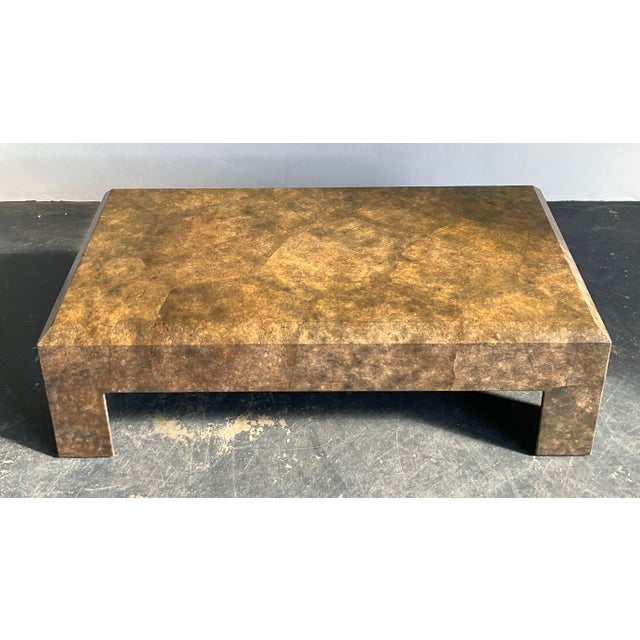 Late 20th Century Vintage Boho Beveled Parchment Coffee Table For Sale - Image 5 of 12