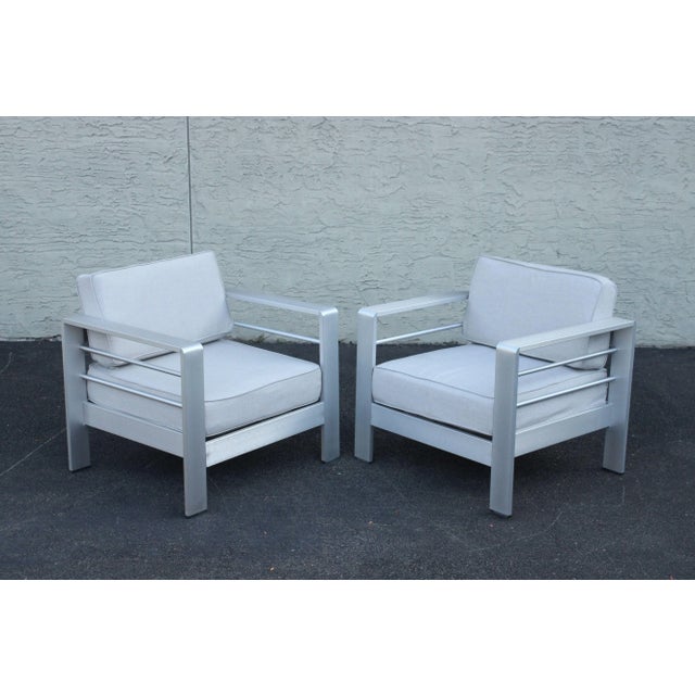 Quality Pair of Aluminum Frame Outdoor Patio Lounge Chairs with Custom Sunbrella Upholstered Seat Cushions