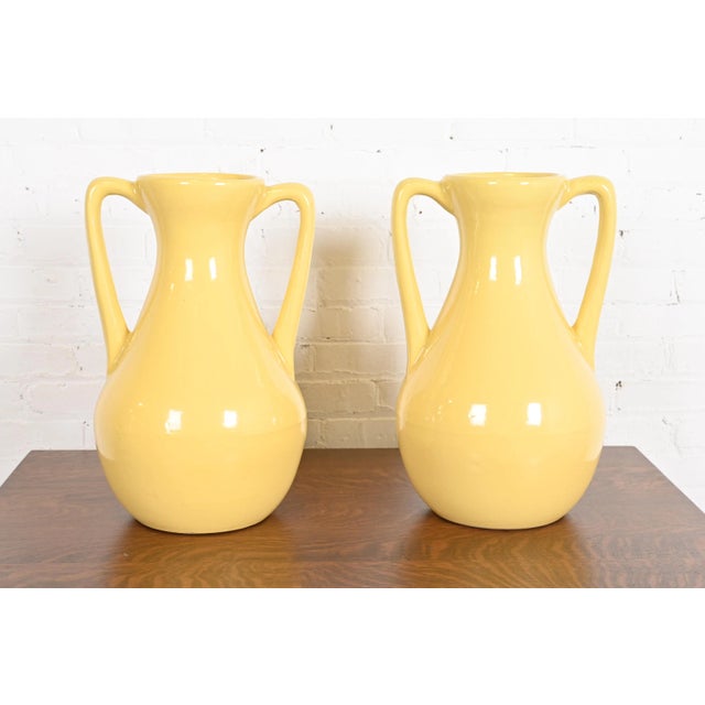 Robinson Ransbottom of Roseville Arts & Crafts Large Yellow Glazed Handled Art Pottery Jug or Vase, 1930s For Sale - Image 11 of 12