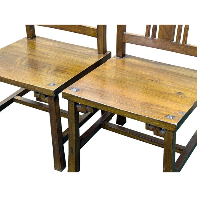 Pair Zen Oriental Straight Legs Bars Backrest Solid Wood Chairs For Sale In San Francisco - Image 6 of 8