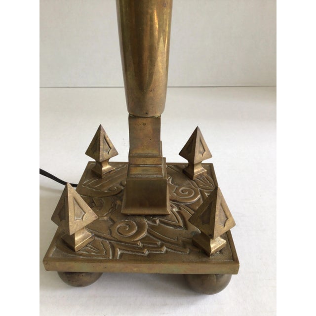 Metal 1930s Brass Candlestick Table Lamp With Spikes and Ball Feet at Base For Sale - Image 7 of 10