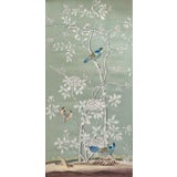 Chinoiserie Hand Painted Floral Mural Wallpaper on Blue Tea Paper- 1 Panel For Sale