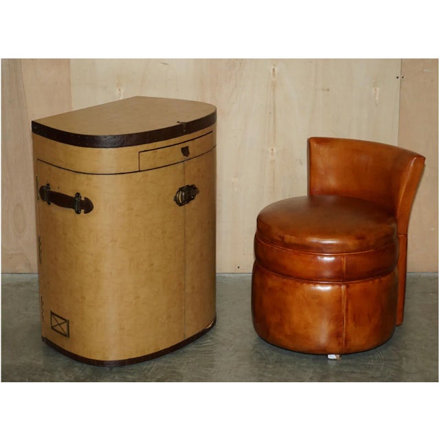 Starbay Marie Galante Makeup Travel Luggage Dressing Table & Brown Leather Chair For Sale - Image 12 of 18