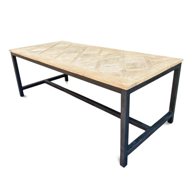 Farmhouse Modern Vintage Elm Parquet Dining Table For Sale - Image 3 of 7
