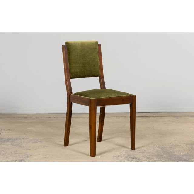 Wood 1930s French Art Deco Walnut Dining Chairs in Olive Green Velvet – Set of 10 For Sale - Image 7 of 18