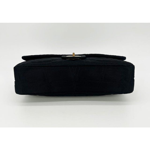 Black Mid 20th Century Chanel Black Satin Coco Croc Quilted 227 Reissue 2.55 Double Flap Classic For Sale - Image 8 of 13