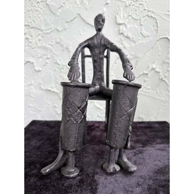 Mid-Century Modern Abstract Metal Figure Sculpture With Seated Drummer Motif 8.5” For Sale - Image 4 of 7