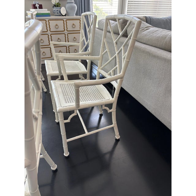 Meadowcraft Metal Faux Bamboo Chinoiserie Patio Dining Chairs- Set of 4 For Sale In Chicago - Image 6 of 8