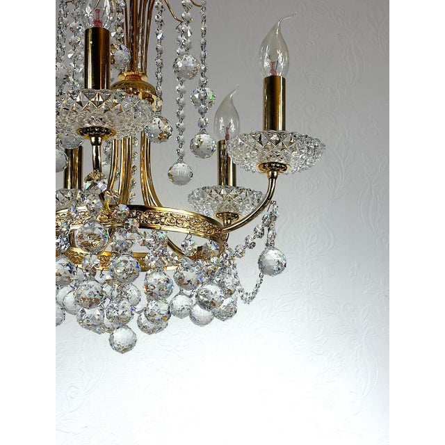 1970s Brass and Lead Crystal Five-Light Chandelier from Schröder, 1970s For Sale - Image 5 of 12