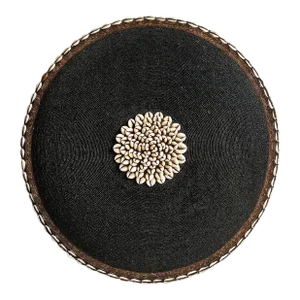 Vintage Black Beaded Cowry Shield Wall Decor