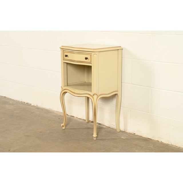 Drexel French Provincial Louis XV Cream Lacquered and Gold Gilt Nightstand, Circa 1950s For Sale - Image 15 of 15