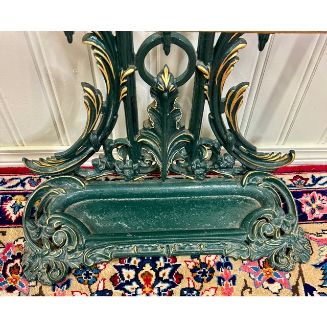 Antique English Gilt & Painted Cast Iron Umbrella Stick Cane Stand For Sale - Image 12 of 16