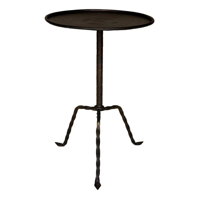 Spanish 1950s Vintage Hand-Forged Iron Tripod Side Table For Sale