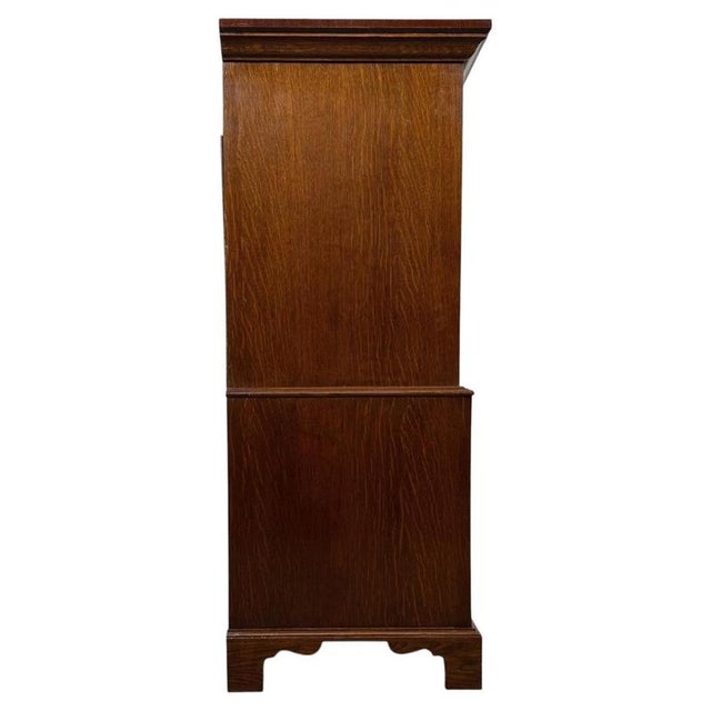 Brown Antique English Oak Chest-on-Chest Tallboy with Brass Handles For Sale - Image 8 of 14