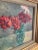 Vintage Signed Original Oil on Board Still Life Red, Pink & White Carnations in Blue Glass Vase For Sale - Image 9 of 15