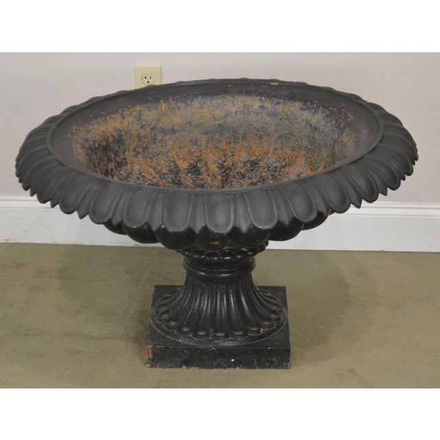 J.W. Fiske & Company Antique Set 3 Cast Iron Garden Urn Planters Possibly j.w. Fiske For Sale - Image 4 of 13