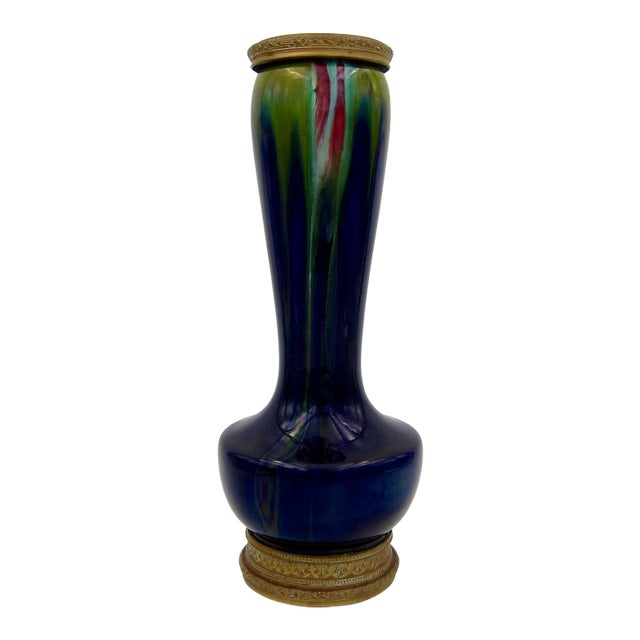 Continental Faience Vase With Flambe Glaze and Ormolu Mounts For Sale