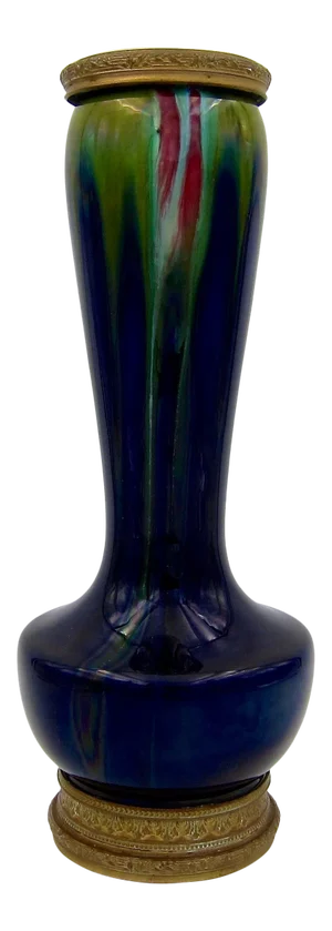 Continental Faience Vase With Flambe Glaze and Ormolu Mounts