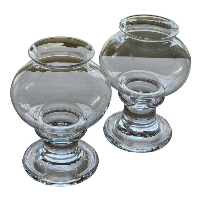 Pair of Vintage Crystal Glass Votive Hurricane Lamps For Sale