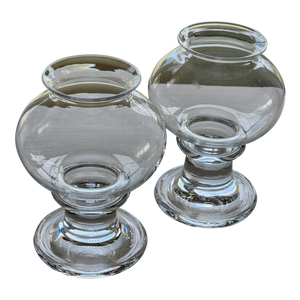Pair of Vintage Crystal Glass Votive Hurricane Lamps