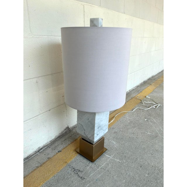 Modern Touchstone Lamp White Marble & Brass For Sale - Image 3 of 5