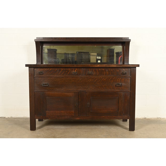 Stickley Brothers Style Antique Mission Oak Arts & Crafts Sideboard Buffet or Bar Cabinet, Circa 1900 For Sale - Image 11 of 11