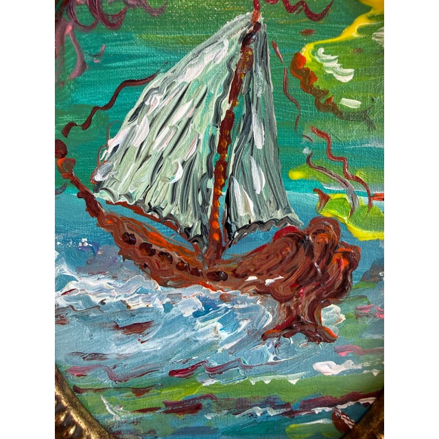 Paint Serg Graff Medusa Schooner Original Art, Fantasy Ship Seascape Nautical Art Coa For Sale - Image 7 of 8