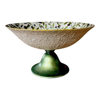 Masonry and Floral Pedestal Fruit/Serving Bowl, Food Safe 13x7 For Sale